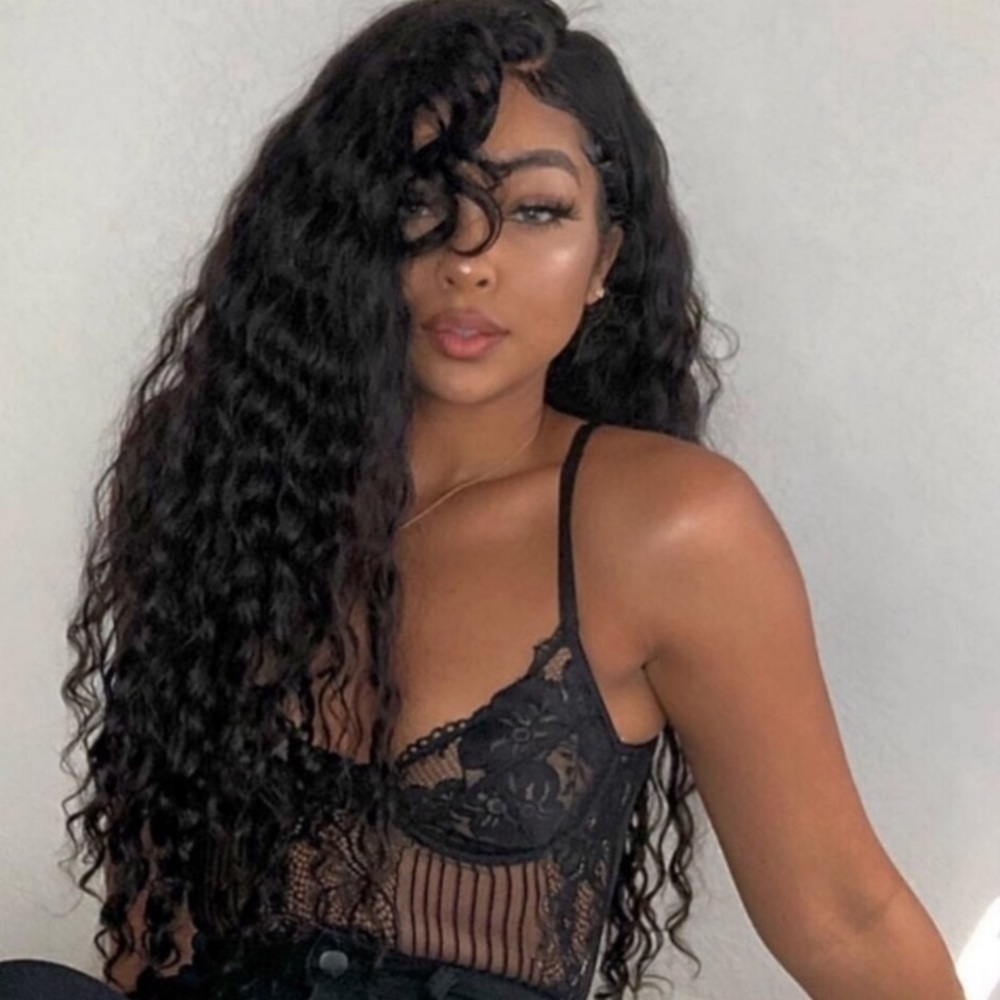 22” 100% HUMAN  BRAZILIAN DEEP WAVE  LACEFRONT WIG
